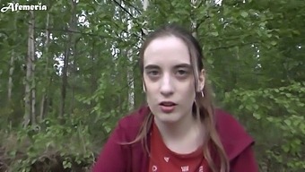 Outdoor Blowjob And Cum Swallowing By A Babe In The Forest