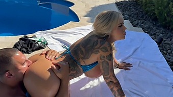 Beautiful Blonde Kali Roses Has A Poolside Affair With The Well-Endowed Teddy Tarantino.